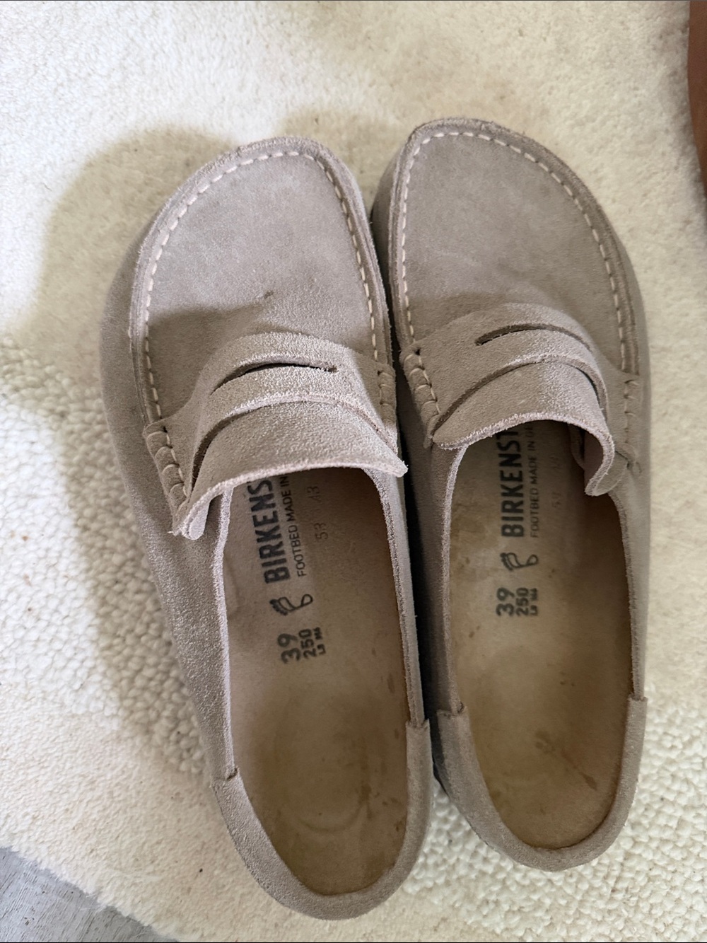 Birkenstock Men’s Suede Penny Loafers in Taupe